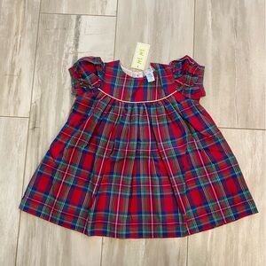 NWT Me Me Baby Festive Holiday Red Tartan Plaid Puff Sleeve Dress, size 24M